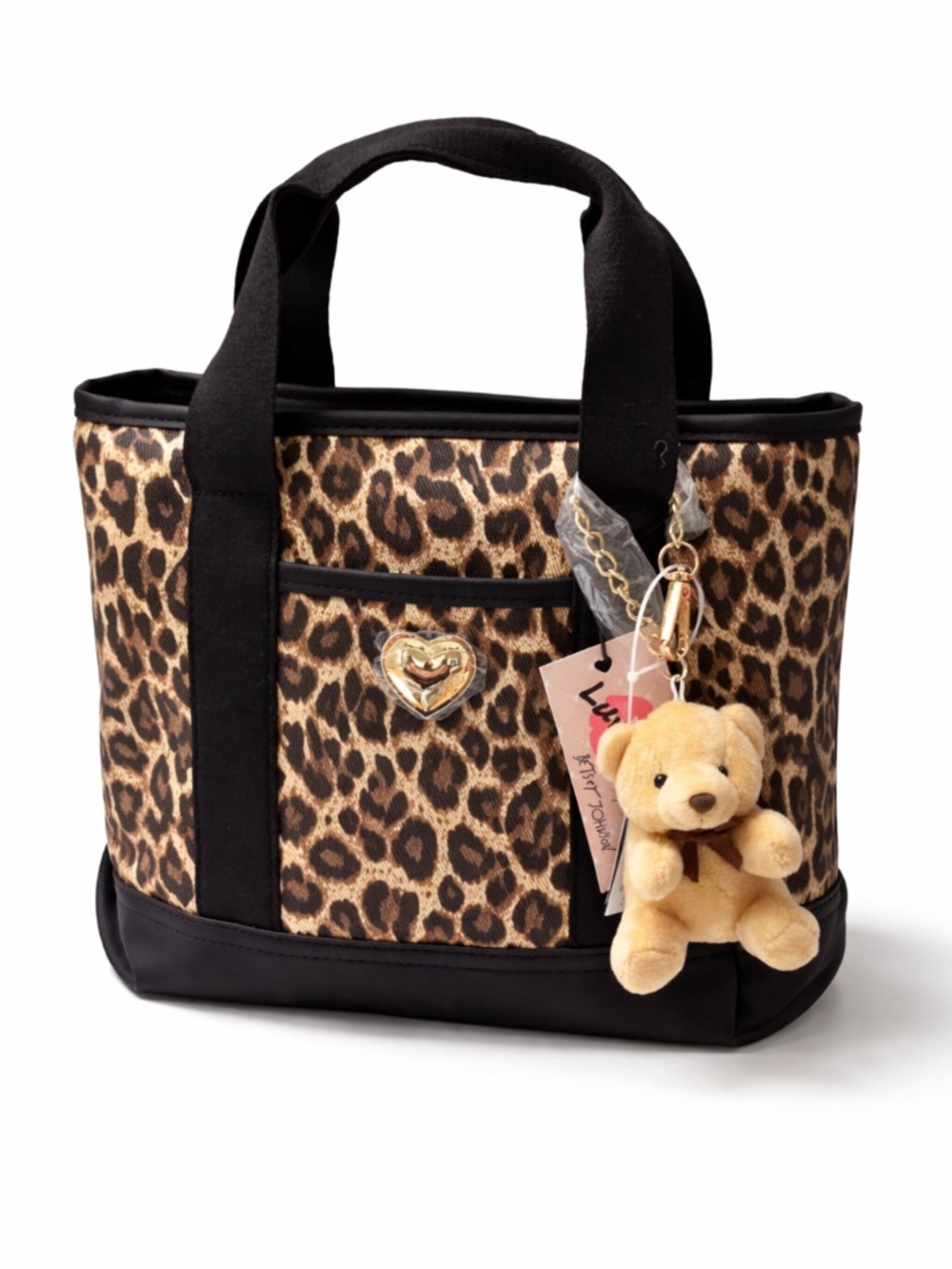 Betsey Johnson Leopard Tote Bag Teddy Bear Charm Crossbody Strap 12x9.5 NWT